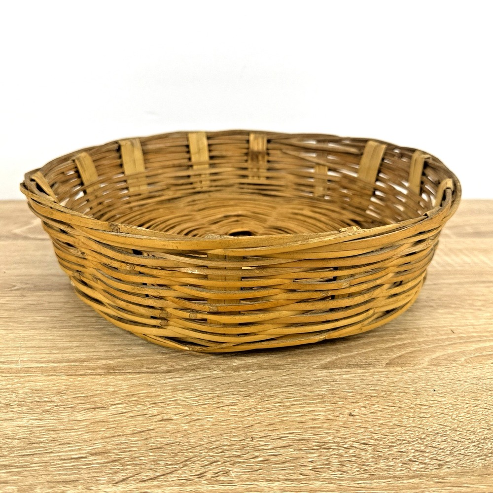 Round Woven Wicker Basket Bowl Brown‎ Rustic Boho Fruit Bread Centerpiece 12"